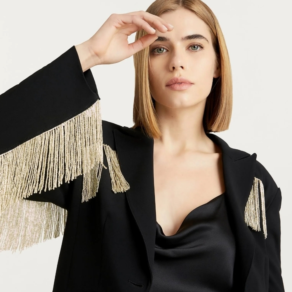 Cinq a Sept  $695 Beaded Fringe Ira Blazer in Black